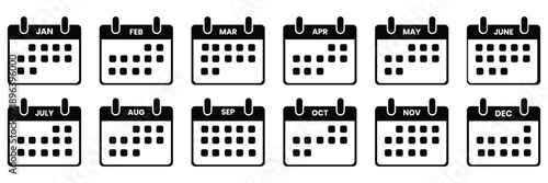 Calendar vector silhouette icon. Calendar icon collection isolated on white background. Contain Icons as date, holidays, event, scheduling and more. Reminder organizer event signs. Vector illustration