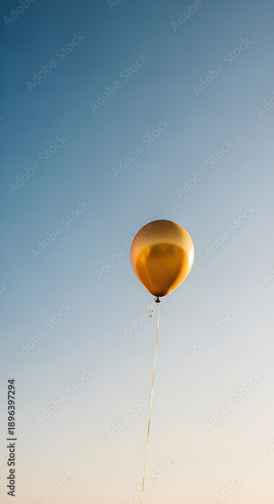 Obraz premium Gold Balloon Floating in Blue Sky for Freedom Hope Celebration Air 