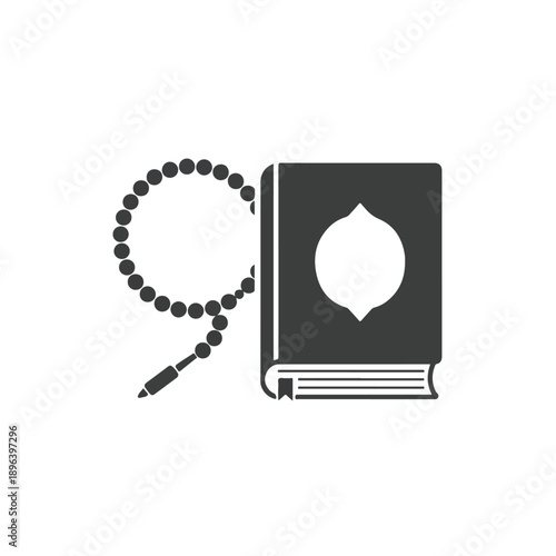 Islamic prayer beads and holy book on white background