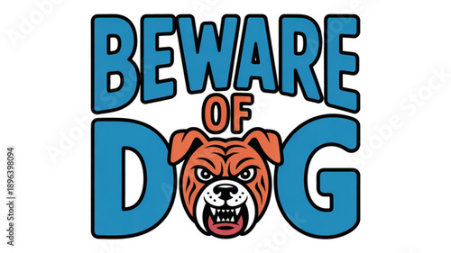 Beware of Angry Bulldog Warning Sign isolated on transparent background.