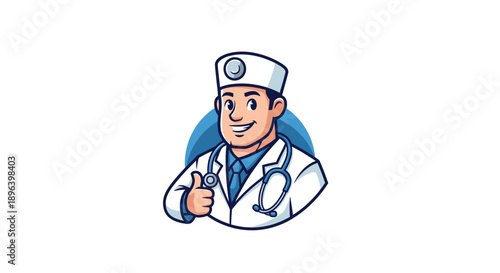 Friendly Male Doctor Cartoon Giving Thumbs Up.