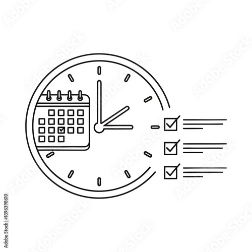Clock with calendar and checklist symbolizing time management and organization