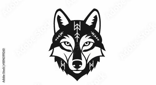 Stylized Wolf Head with Tribal Markings.