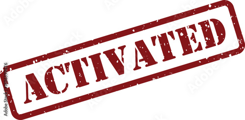 Distressed red rubber stamp with the word Activated showing grunge texture on a clean white surface