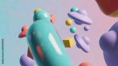 Abstract composition with geometric shapes in pastel colors
