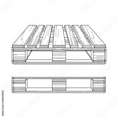 Detailed illustration of a wooden pallet from top and side view showcasing its structure and design