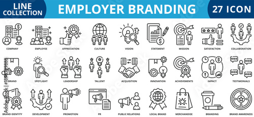 Employer branding icon set outline style icon set collection vector illustration