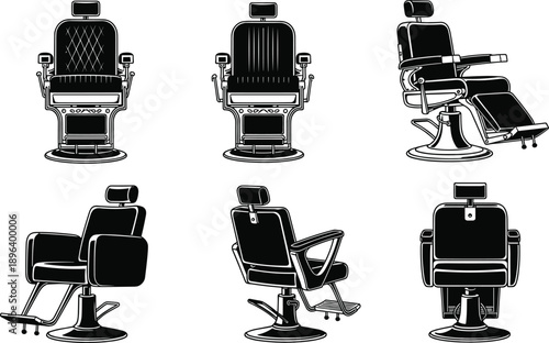barber chair barbershop furniture silhouette salon haircut styling vintage professional black vector set