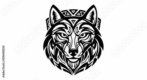 Tribal Wolf Head Tattoo Design Black and White.