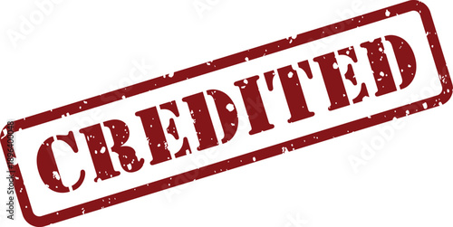 Red grunge rubber stamp displaying the word CREDITED in uppercase letters on a simple white surface