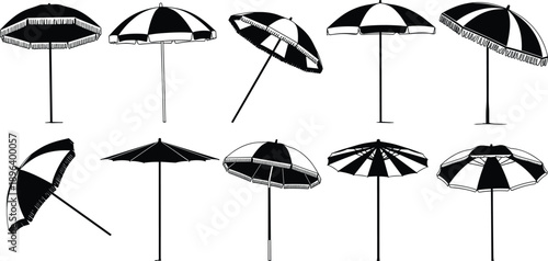beach umbrella umbrellas parasol silhouette summer outdoor sun shade seaside black vector set