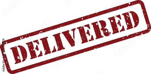 Red grunge rubber stamp indicating the word DELIVERED on a bright white background