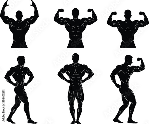 bodybuilder bodybuilding muscular fitness strength power physique silhouette athlete gym training muscle pose illustration