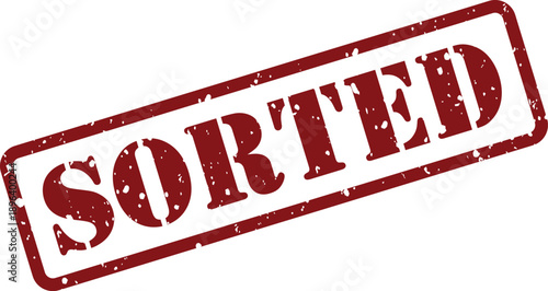 Red rectangular rubber stamp impression clearly displaying the word SORTED with a subtle distressed grunge look