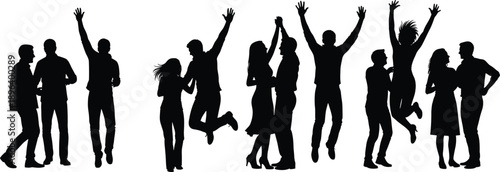 celebration people silhouette happy success party dancing joy teamwork crowd victory excitement