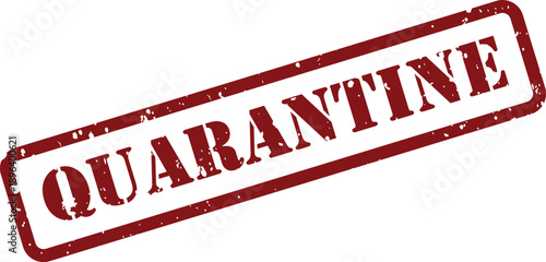 Textured red rectangular quarantine stamp mark indicates isolation status on a plain white field