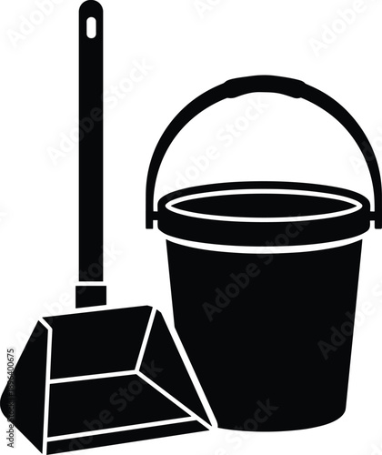 cleaning tools bucket mop dustpan silhouette hygiene housekeeping sanitation equipment household maintenance service