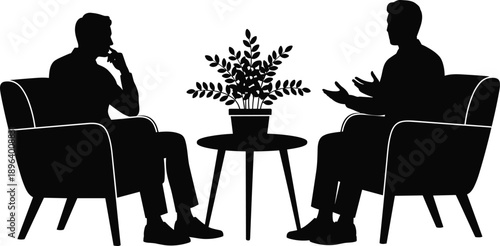 conversation counseling therapy discussion meeting interview communication silhouette people talking psychology support illustration