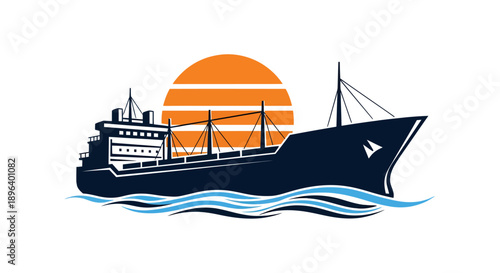 Large cargo ship sailing on the ocean waves.