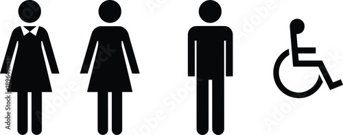 gender restroom icons male female disabled wheelchair accessibility toilet symbol illustration