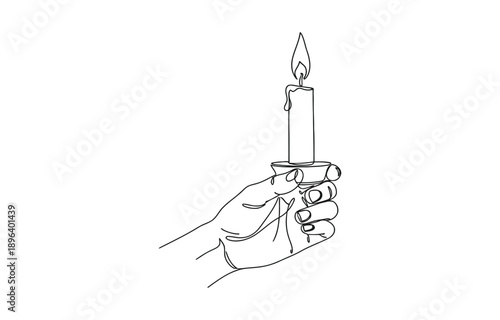 Continuous one line drawing of hand holding burning candle.