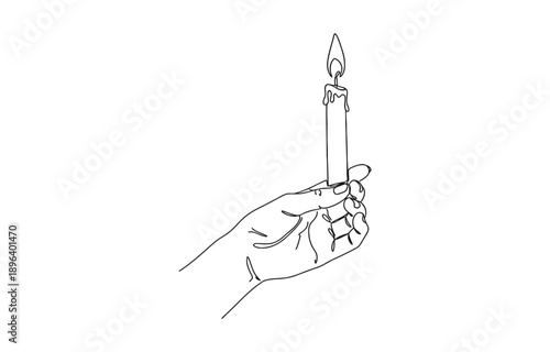 Continuous one line drawing of hand holding burning candle.