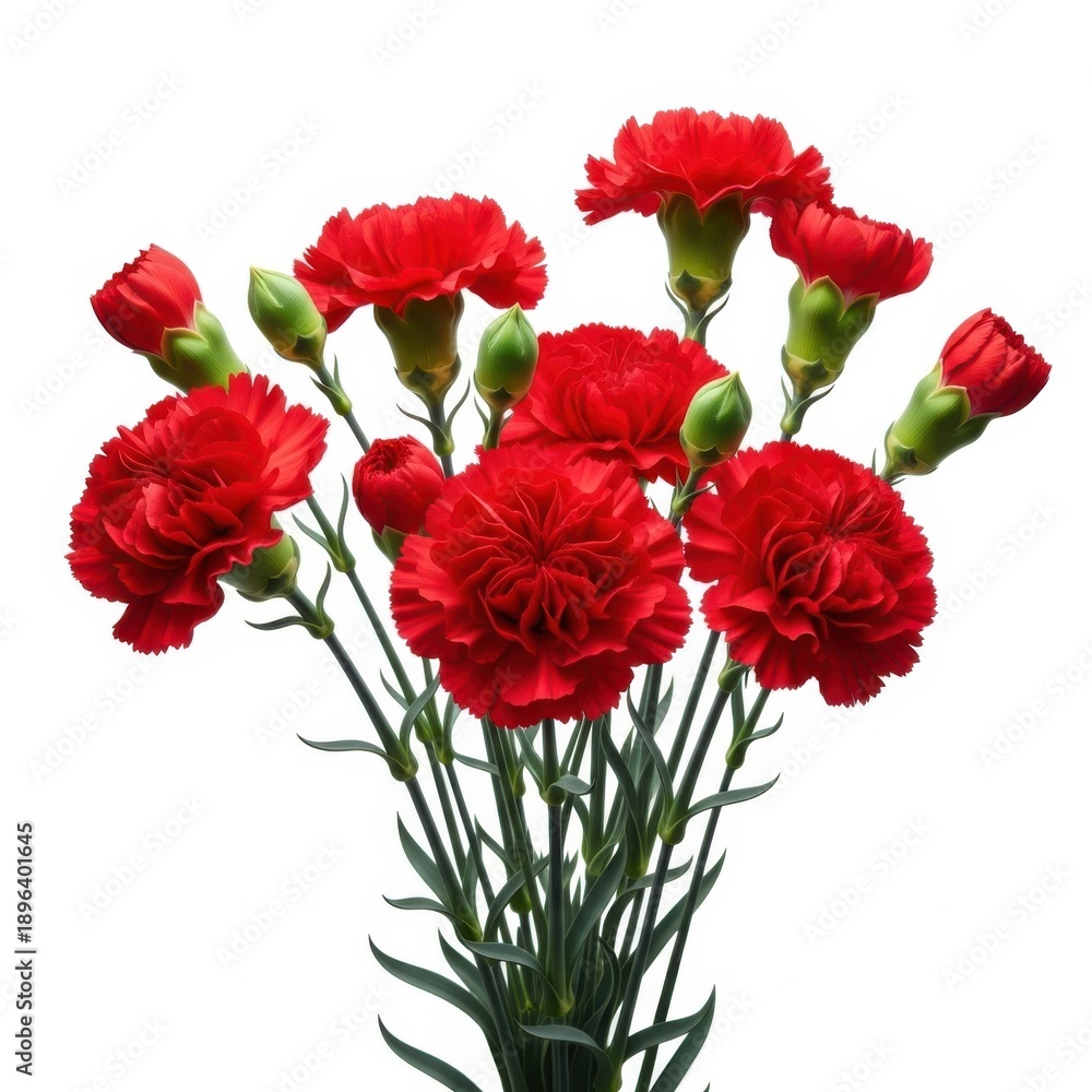 Fototapeta premium Beautiful red carnation flowers in a vase isolated on white background