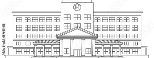hospital building healthcare medical architecture clinic facility emergency treatment medicine structure illustration outline