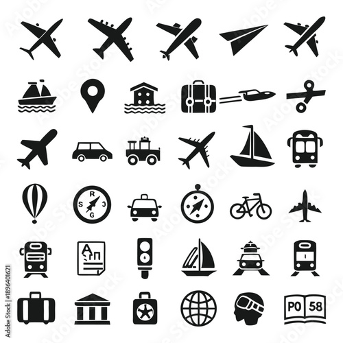 Travel And Tourism Solid Glyph Vector Icons Pack