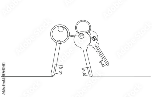 Continuous one line art drawing symbol of house keys.