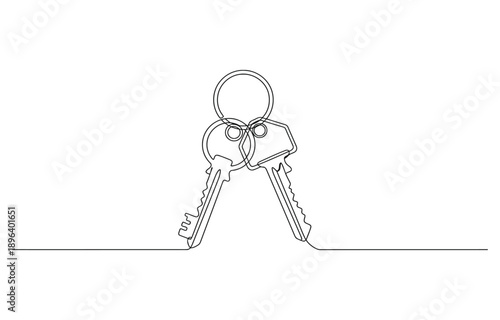 Continuous one line art drawing symbol of house keys.