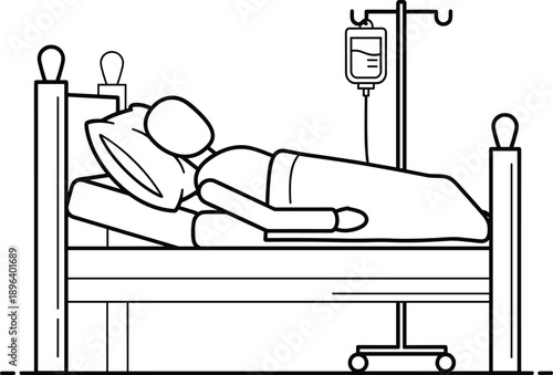 hospital patient medical bed healthcare treatment recovery illness therapy intravenous silhouette vector\