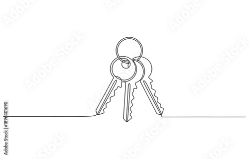 Continuous one line art drawing symbol of house keys.