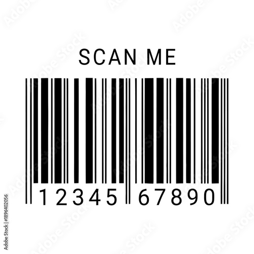 Black and white barcode design with 'scan me' text above numerical digits isolated on clean background suitable for retail or digital scanning concepts