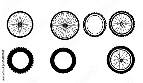 Flat bicycle wheel and tyre icons for cycling apps and fitness projects