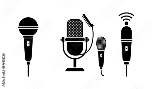 Microphone vector icon set with flat microphone silhouettes isolated on white background