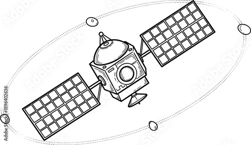 satellite space orbit communication technology solar antenna spacecraft astronomy science telemetry network illustration