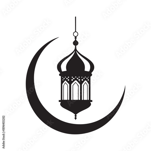 Ramadan Lantern (Fanous) Hanging Icon in Minimal Vector Style on White Background.
