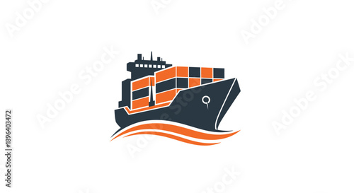 Modern Container Ship Sailing Through Orange Waves.