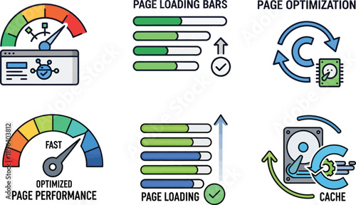 Page loading and optimization infographic isolated on transparent background
