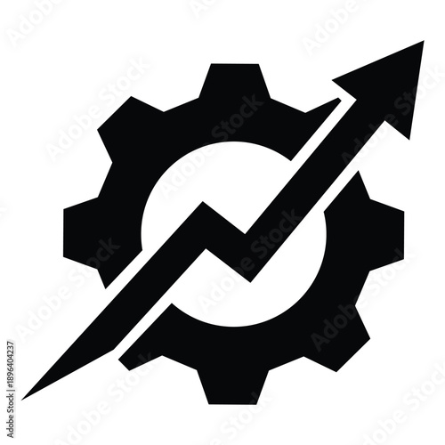 Black gear icon with arrow pointing upwards on for business or industry concept