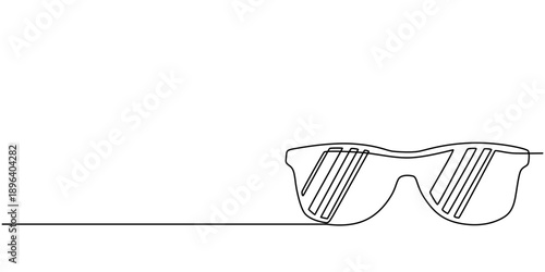 Sunglasses icon continuous one line drawing. Single line art sunglass. Minimalist style line art outline sunglasses vector illustration, Sunglasses continuous one line drawing in a minimalist style