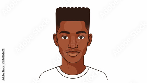 Young Black Man with Flat Top Haircut and White T-Shirt.