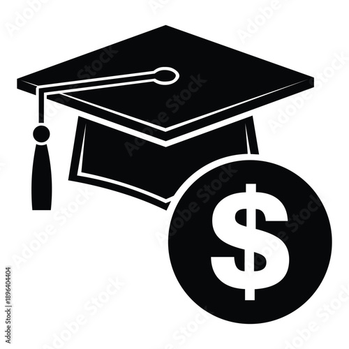 Graduation cap and dollar sign symbolizing education costs and financial literacy for students