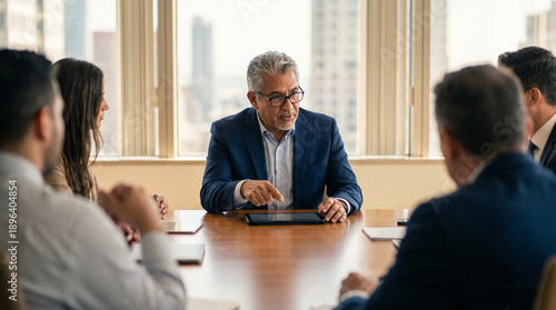 Leadership concept with business man using tab with man, person, office, business, technology, businessman, tablet