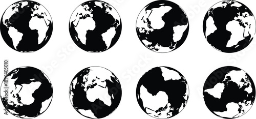 A set of black and white globe silhouettes against a plain background silhouette
