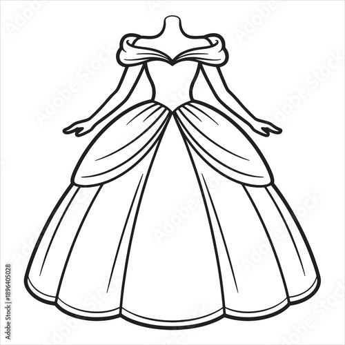 a beautiful line drawing of a princess dress coloring page