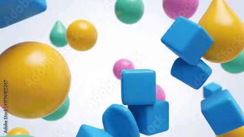 Abstract geometric shapes floating on white background in studio