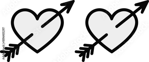 Hand drawn double heart with arrow love symbol isolated on white background representing romance relationship connection minimalist tattoo icon design vector illustration art