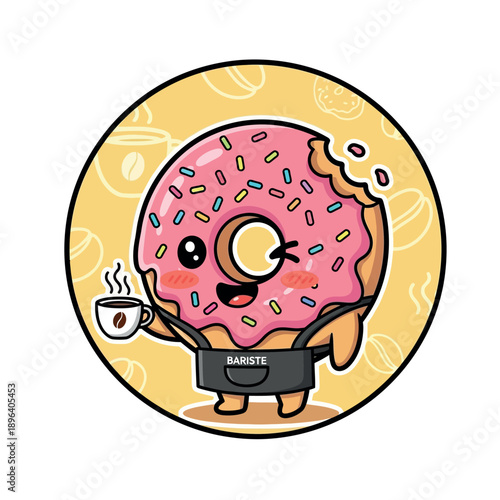 Cute Donut and Coffee Food Mascot Cartoon Vector